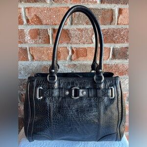 Judith Ripka black leather crocodile-embossed design tote